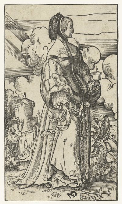 Kluge Jungfrau mit brennender Öllampe in Landschaft von Niklaus Manuel Deutsch