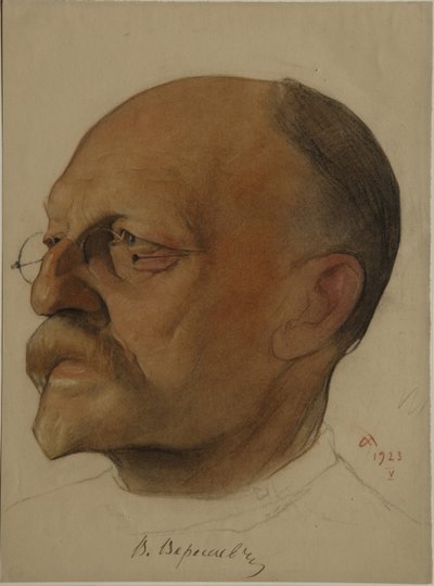 Porträt von Vikenty Vikentyevich Veresaev, 1867-1945, 1923 von Nikolai Andreevich Andreev