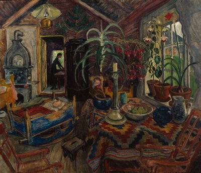 Innenraum mit einer Wiege, ca. 1925 von Nikolai Astrup