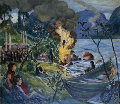Mittsommerfeuer am Jølster Wasser von Nikolai Astrup
