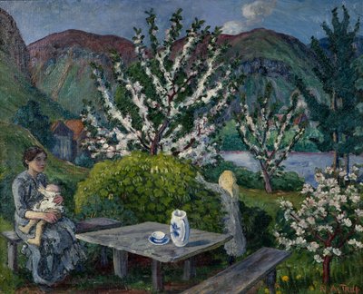 Mutter und Kind am Gartentisch von Nikolai Astrup