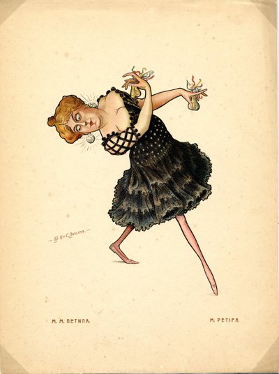 Balletttänzerin Marie Petipa aus: Russisches Ballett in Karikaturen von Nikolai Gustavovich Legat