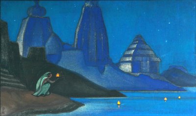 Flamme des Glücks leuchtet auf dem Ganges, 1947 von Nikolai Konstantinowitsch Roerich