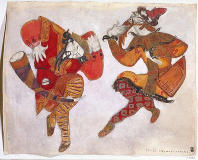 Die Skomorokhs. Kostümentwurf für die Oper Fürst Igor von A. Borodin, 1914 von Nikolai Konstantinowitsch Roerich