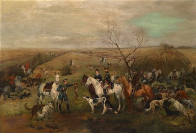 Jagdgesellschaft mit Kaiser Alexander III. und Kaiserin Maria Feodorowna, 1880er Jahre von Nikolai Semyonovich Samokish