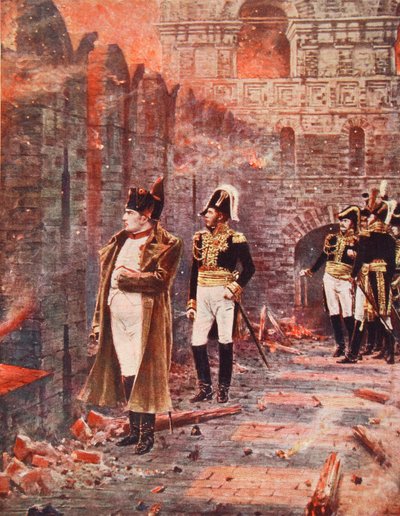 Napoleon beobachtet den Brand von Moskau, Illustration aus 