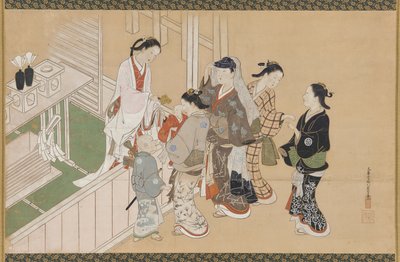 Erster Besuch eines Säuglings in einem Shinto-Schrein, Edo-Zeit, spätes 17. bis frühes 18. Jahrhundert von Nishikawa Sukenobu