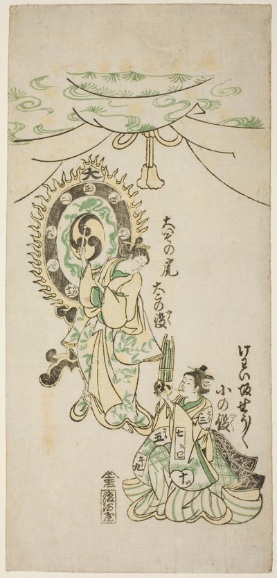 Oiso no Tora und Shosho spielen Instrumente von Nishimura Shigenaga