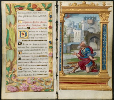 Anliegende Blätter aus einem Stundenbuch: Bußpsalmen und König David im Gebet, ca. 1530-35 von Noel Bellemare