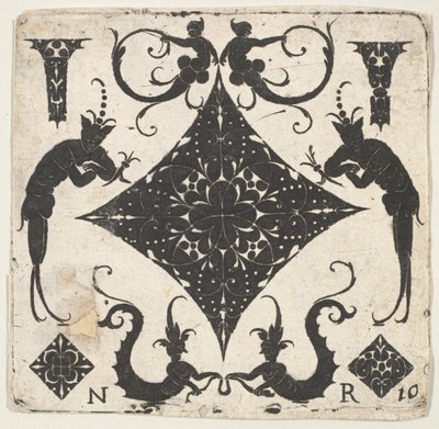 Konkaves rautenförmiges Paneel und groteske Figuren, ca. 1620-30 von Noel Rouillard