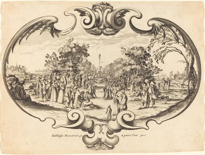 Entwurf für einen Fächer: Höfische Figuren in einer Landschaft von Noël Cochin