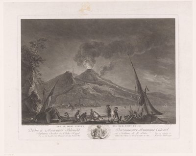 Landschaft mit Fischern und aktivem Vesuv von Noël Le Mire