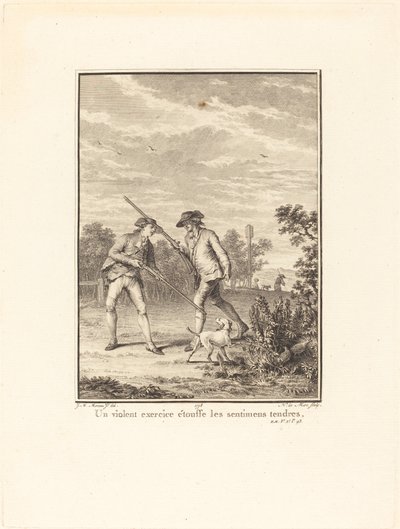 Eine heftige Übung erstickt zarte Gefühle von Noël Le Mire after Jean Michel Moreau