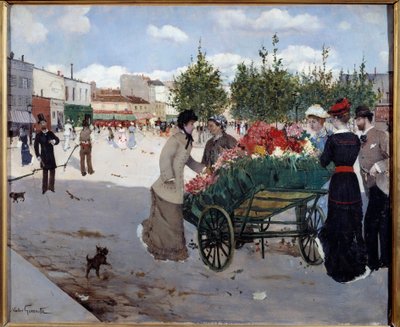 Blumenhändler am Boulevard Rochechouart in Paris (Markt der Madeleine) von Norbert Goeneutte