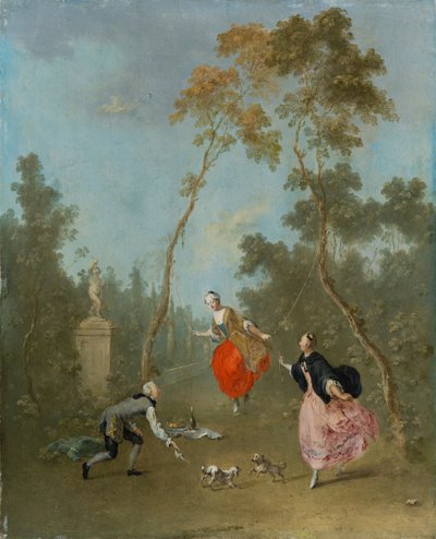 Dame auf einer Schaukel - Galante Szene im Park 1, ca. 1760 von Norbert Joseph Carl Grund