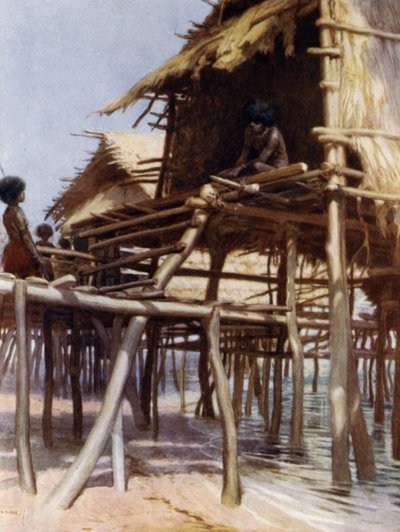 In den Pfahlbauten von Hanuabada, Port Moresby, Britisch-Neuguinea von Norman Hardy