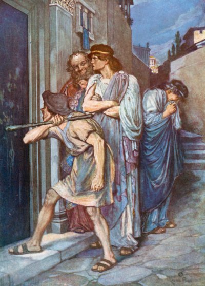 Dromio von Ephesus, "Lass meinen Meister herein!" Die Komödie der Irrungen – Akt III, Szene 1 von Norman Mills (after) Price