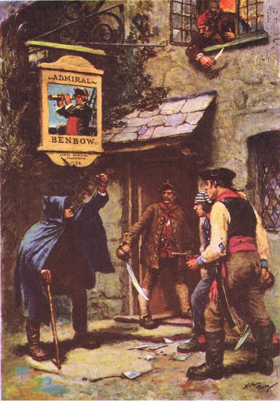 Ein Mann lehnte sich im Mondlicht hinaus, aus Die Schatzinsel, veröffentlicht von MacDonald 1947 von Norman Mills Price