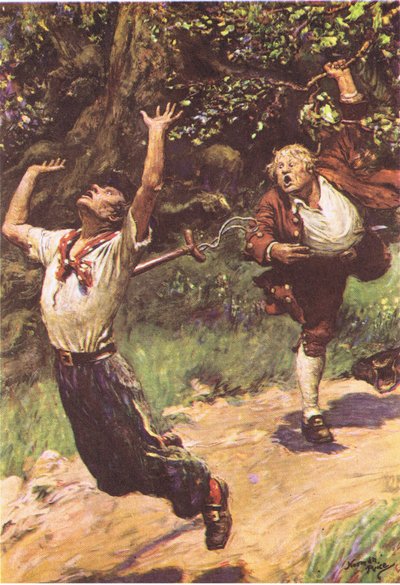 Es traf den armen Tom mit der Spitze voran, aus Die Schatzinsel, veröffentlicht von MacDonald 1947 von Norman Mills Price
