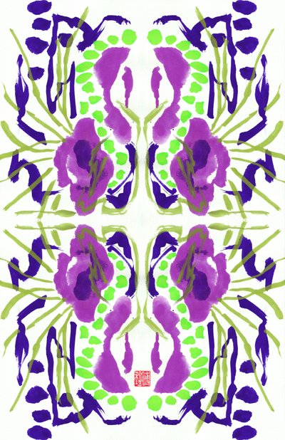 Lila Grünes Blumenmuster von Odilia W. Y. Fu