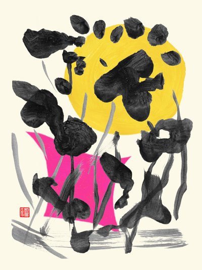 Zen Vollmond Tintenblumen, 2023 von Odilia W. Y. Fu