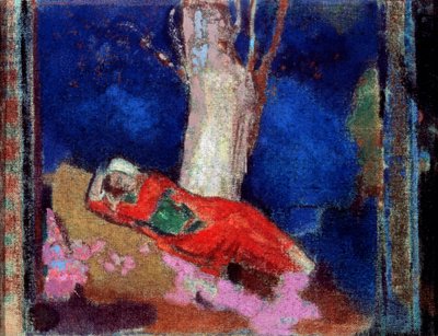 Eine Frau unter dem Baum liegend, 19. oder frühes 20. Jahrhundert von Odilon Redon
