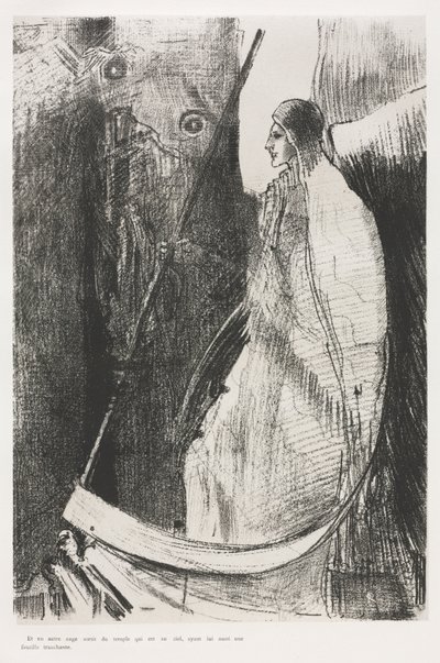 Und ein anderer Engel kam aus dem Tempel im Himmel, auch er hatte eine scharfe Sichel von Odilon Redon