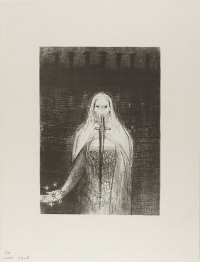 Und er hatte in seiner rechten Hand sieben Sterne; und aus seinem Mund ging ein scharfes, zweischneidiges Schwert, Platte 1 von 12 von Odilon Redon