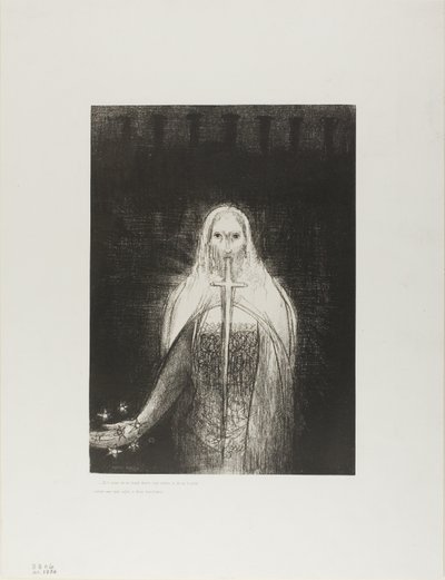 Und er hatte in seiner rechten Hand sieben Sterne; und aus seinem Mund ging ein scharfes, zweischneidiges Schwert, Platte 1 von 12 von Odilon Redon