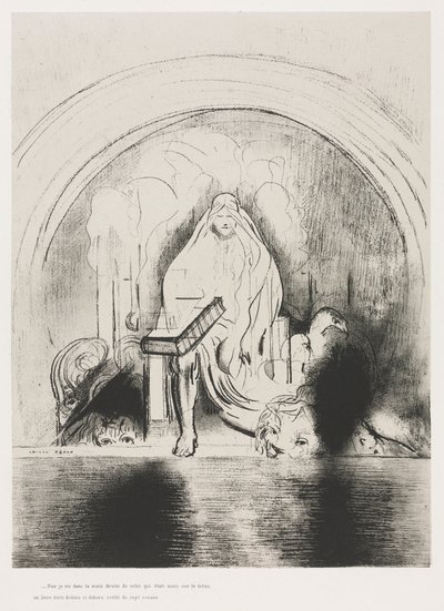 Und ich sah in der rechten Hand dessen, der auf dem Thron saß, ein Buch, beschrieben innen und auf der Rückseite, versiegelt mit sieben Siegeln von Odilon Redon