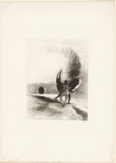 Unter dem Flügel des Schattens biss die schwarze Kreatur energisch, Platte 4 von 6 von Odilon Redon
