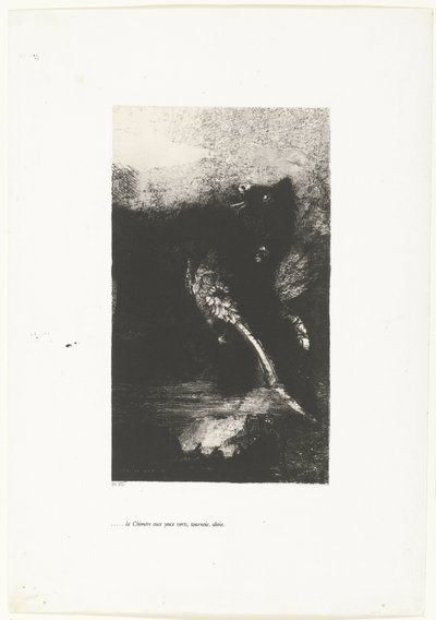 Die Chimäre mit grünen Augen, schreiend, sich drehend von Odilon Redon
