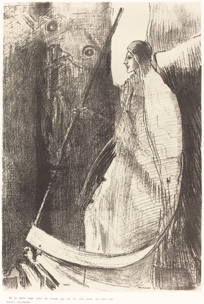 Und ein anderer Engel kam aus dem Tempel im Himmel, auch er hatte eine scharfe Sichel von Odilon Redon