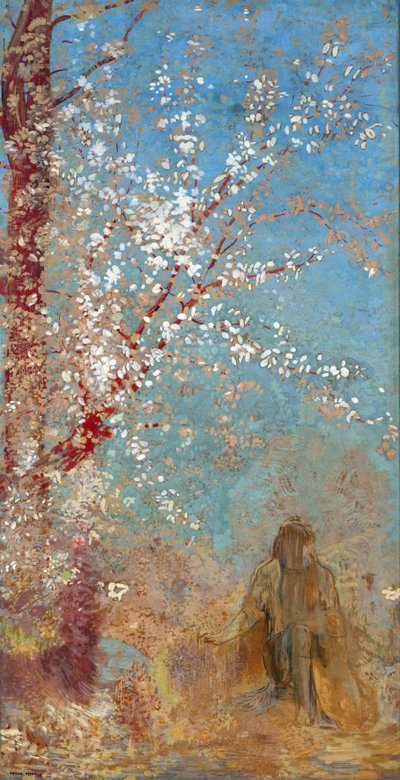 Figur unter einem blühenden Baum. Gemälde von Odilon Redon von Odilon Redon