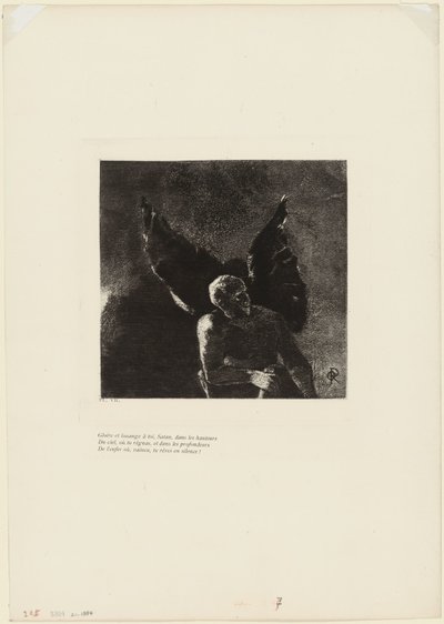 Ehre und Lob sei dir, Satan, in den Höhen des Himmels, wo du regiert hast, und in den Tiefen der Hölle, wo du, besiegt, in Stille träumst!, Platte 8 von 9 von Odilon Redon