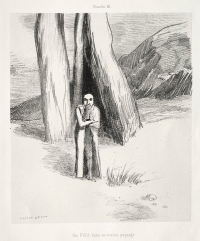 Hommage an Goya: Ein Verrückter in einer düsteren Landschaft, 1885 von Odilon Redon