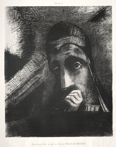 In meinem Traum sah ich am Himmel ein geheimnisvolles Gesicht von Odilon Redon