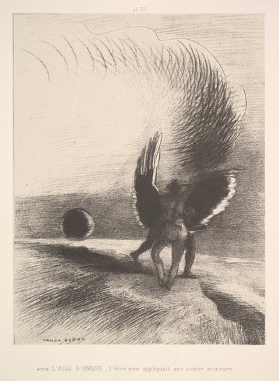 Im Schatten des Flügels biss die schwarze Kreatur, 1891 von Odilon Redon