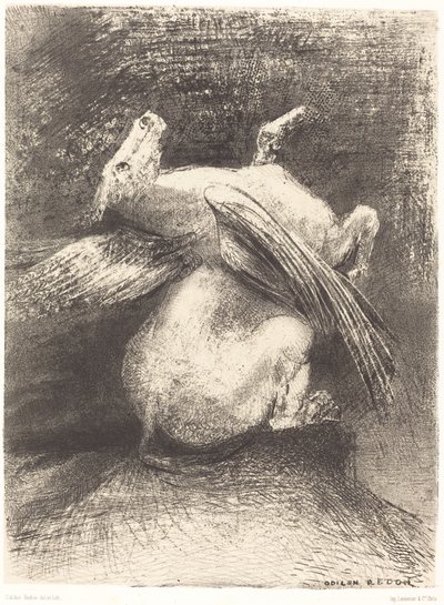 Der unfähige Flügel hob das Tier nicht in diesen schwarzen Raum von Odilon Redon