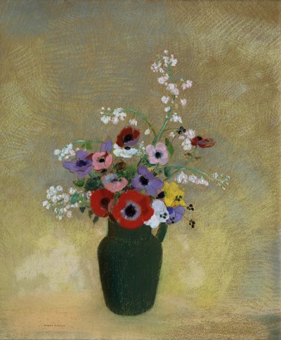 Große grüne Vase mit gemischten Blumen von Odilon Redon