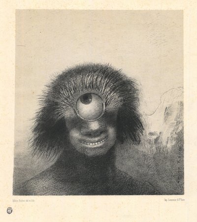 Der missgestaltete Polyp schwebte an den Ufern, eine Art lächelnder und abscheulicher Zyklop von Odilon Redon