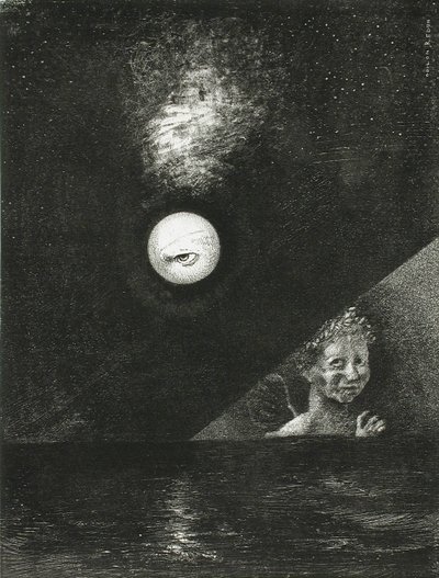 Am Horizont, der Engel der Gewissheit, und im dunklen Himmel, ein fragender Blick. Serie: Für Edgar von Odilon Redon