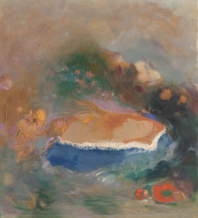 Ophelia mit blauem Schleier im Wasser von Odilon Redon