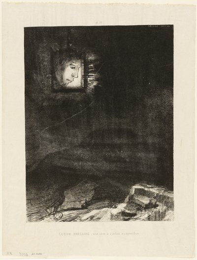 Prekäres Glitzern, ein Kopf aus der Unendlichkeit hängend, Tafel 3 von 6 von Odilon Redon