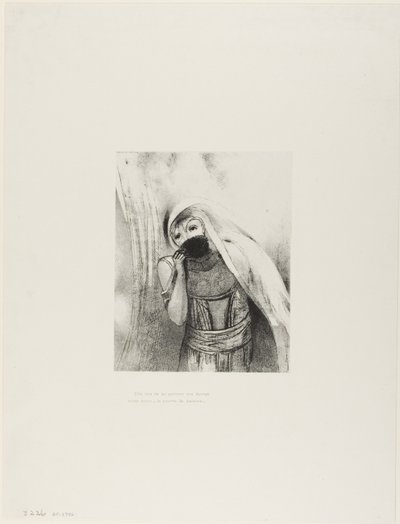 Sie zieht aus ihrem Busen einen Schwamm, vollkommen schwarz, und bedeckt ihn mit Küssen, Platte 8 von 24 von Odilon Redon