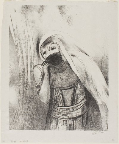 Sie zieht einen Schwamm aus ihrem Busen, vollkommen schwarz, und bedeckt ihn mit Küssen, Platte 8 von 24 von Odilon Redon