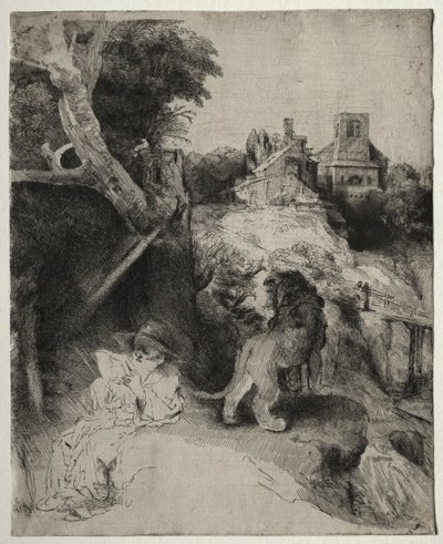 St. Hieronymus liest in einer italienischen Landschaft von Odilon Redon
