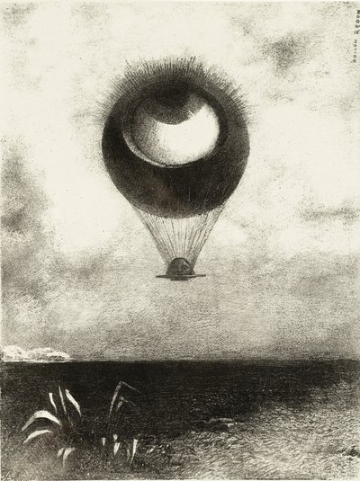 Das Auge, wie ein seltsamer Ballon, steigt ins Unendliche. Serie: Für Edgar Poe, 1882 von Odilon Redon