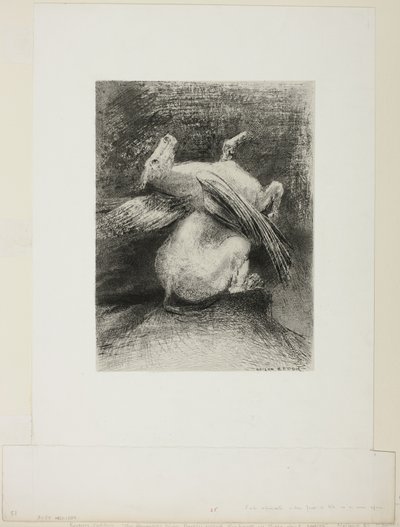 Der impotente Flügel hob das Tier nicht in diesen schwarzen Raum, Platte 7 von 8 aus "Les Origines" von Odilon Redon