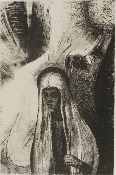 Die alte Frau: "Wovor hast du Angst? Ein weites schwarzes Loch! Ist es vielleicht leer?", Platte 19 von 24 von Odilon Redon